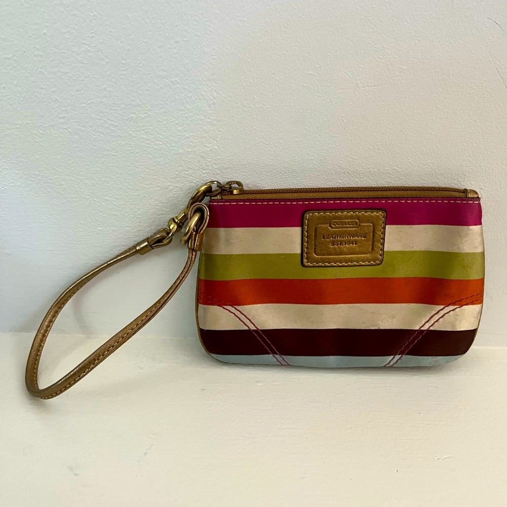 Vintage Coach Legacy striped satin wristlet